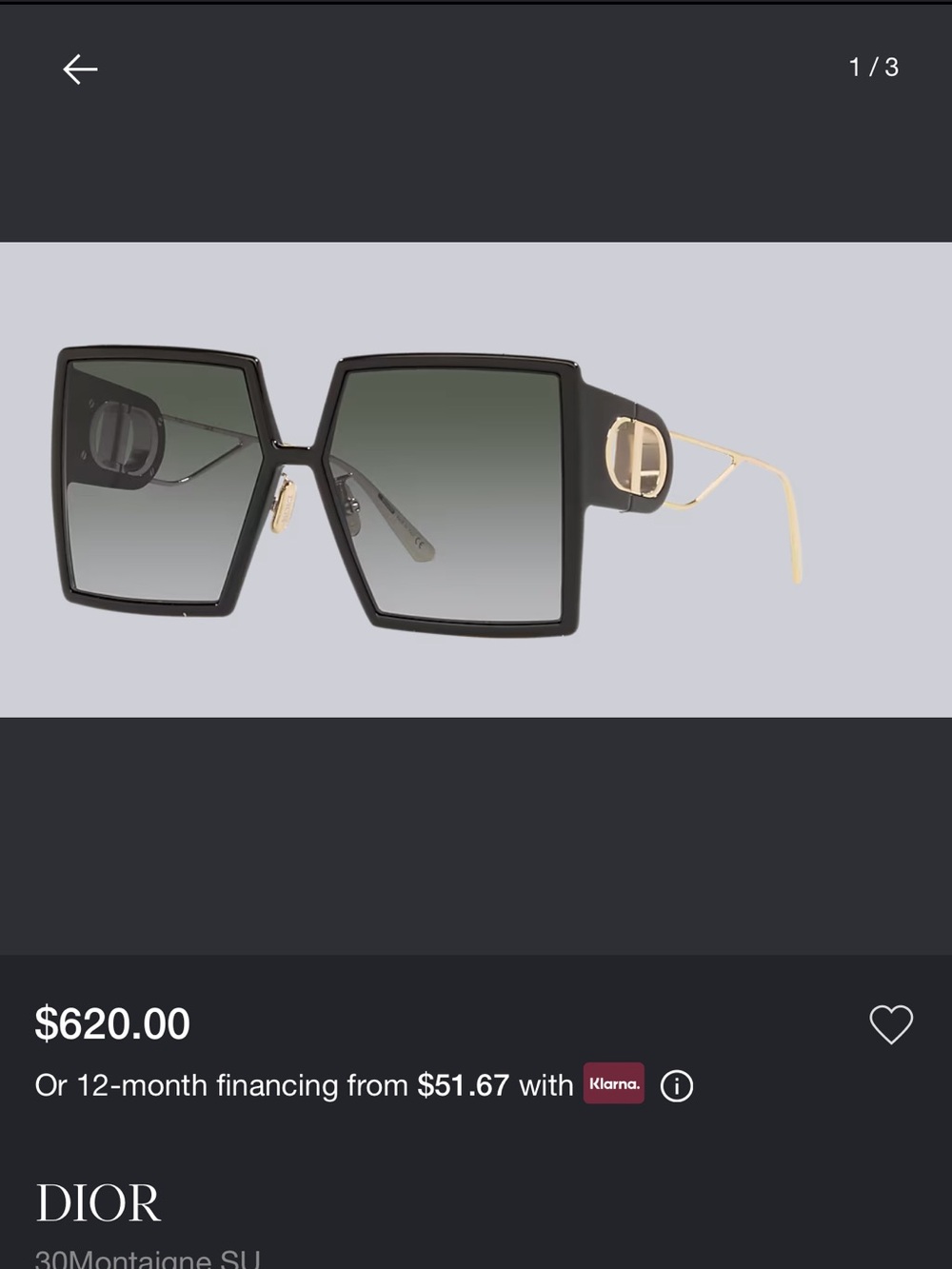 Dior Black Square Sunglasses with Green Gradient Lenses and Gold Arms